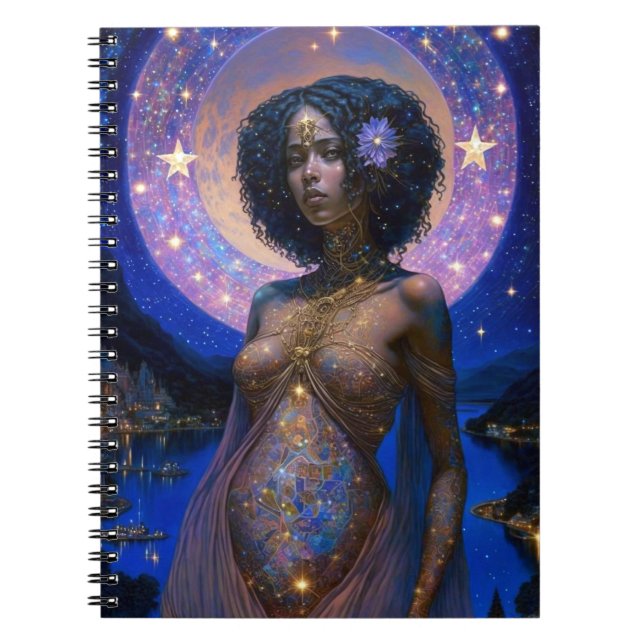 African American Black Goddess Queen Fantasy Art N Notebook (Front)