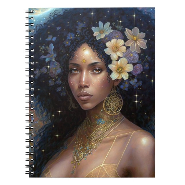 African American Black Goddess Queen Fantasy Art N Notebook (Front)