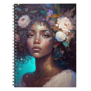 African American Black Goddess Queen Fantasy Art N Notebook