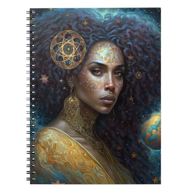 African American Black Goddess Queen Fantasy Art Notebook (Front)