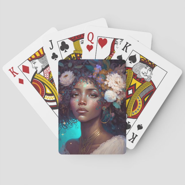 African American Black Goddess Queen Fantasy Art P Playing Cards (Back)