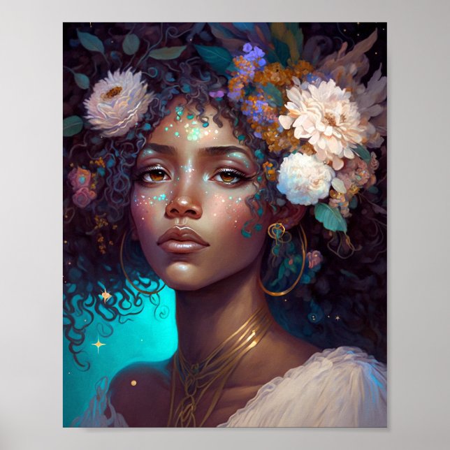 African American Black Goddess Queen Fantasy Art P Poster (Front)