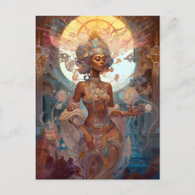 African American Black Goddess Sorceress Fantasy Postcard (Front)