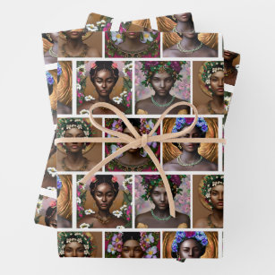 African-American Black Goddesses Birthday Wrapping Paper Sheet