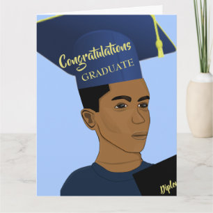 African American Black Male Grad Blue Graduate Car Card