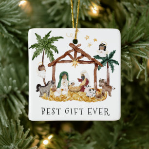 African American Black Nativity Christmas Ceramic Ornament