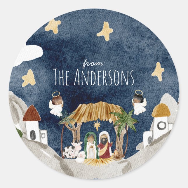 African American Black Nativity Christmas Classic Round Sticker (Front)