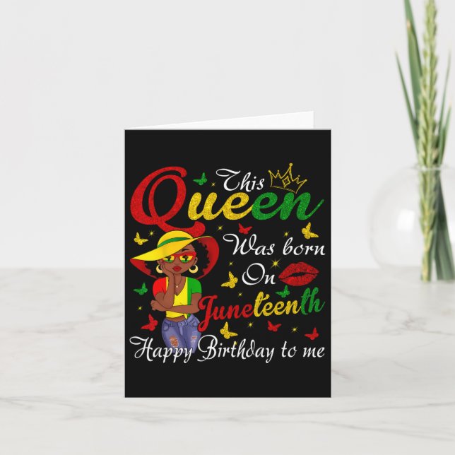 African American Black Queen Happy Birthday Junete Card (Front)