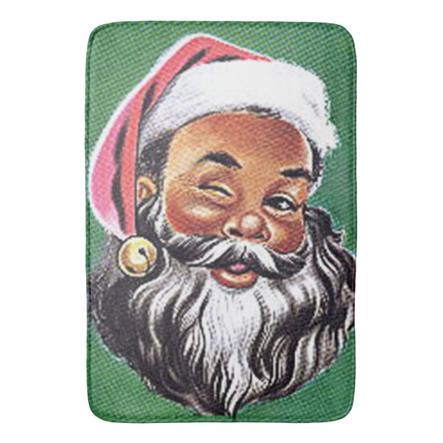 African American Black Santa Claus Christmas Bath Mat (Front Vertical)
