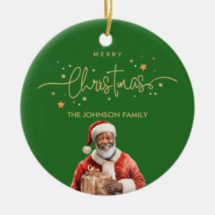 African American Black Santa Claus Christmas Ceramic Ornament
