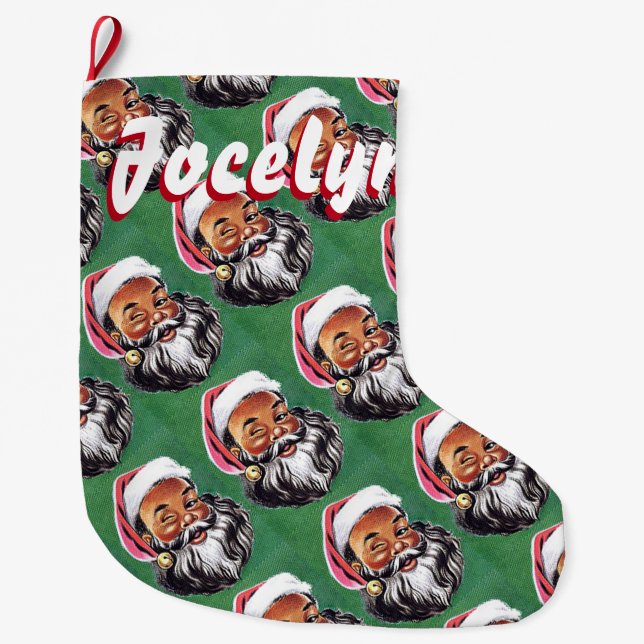 African American Black Santa Claus Christmas Large Christmas Stocking (Front)