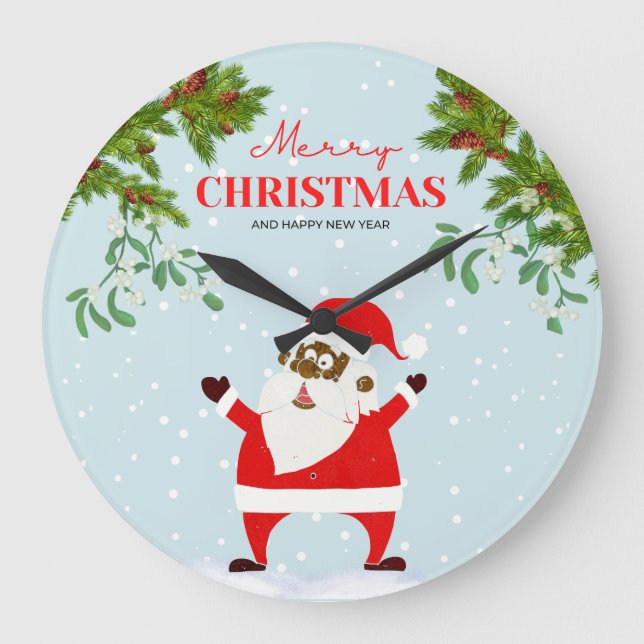 African American Black Santa Claus Christmas Large Clock (Front)