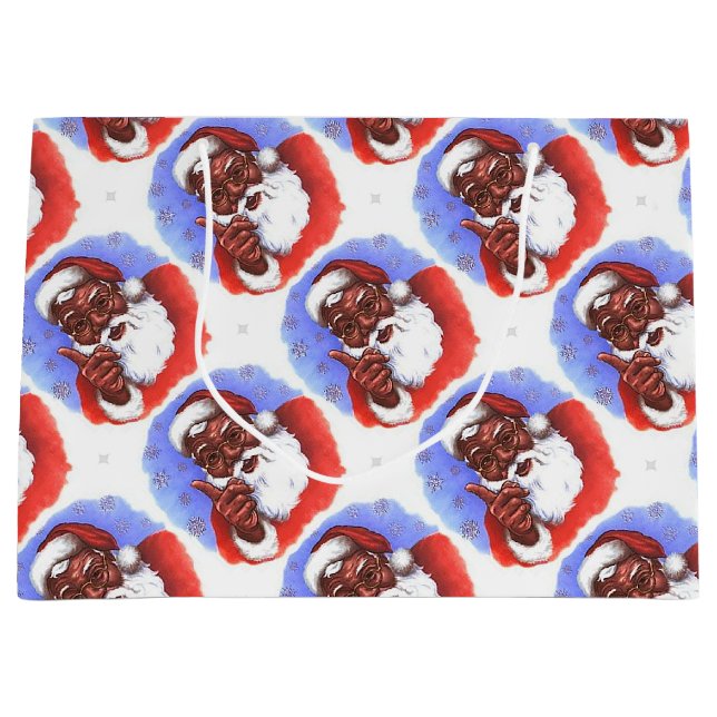 African American Black Santa Claus Christmas Large Gift Bag (Front)
