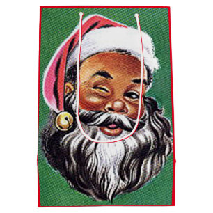 African American Black Santa Claus Christmas Medium Gift Bag