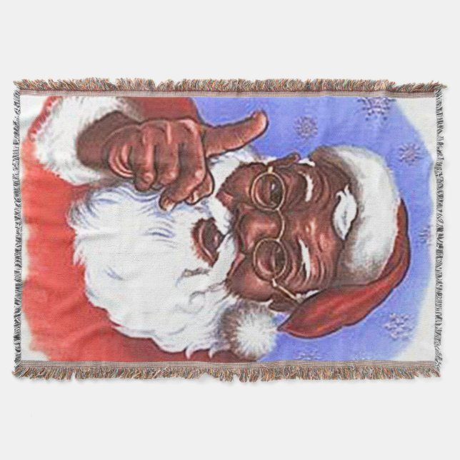 African American Black Santa Claus Christmas Throw Blanket (Front)