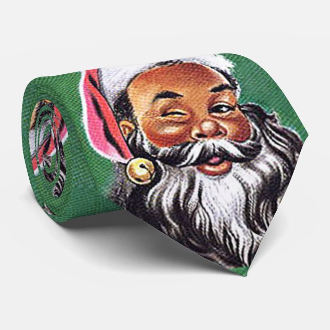 African American Black Santa Claus Christmas Tie (Rolled)