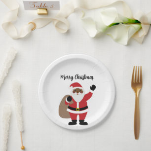 African American Black Santa Claus  Paper Plate