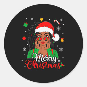 African American Black Woman Loc'd Girl Merry Chri Classic Round Sticker