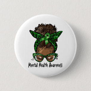 African American Black Woman Mental Health Awarene 2 Inch Round Button