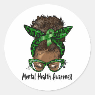 African American Black Woman Mental Health Awarene Classic Round Sticker