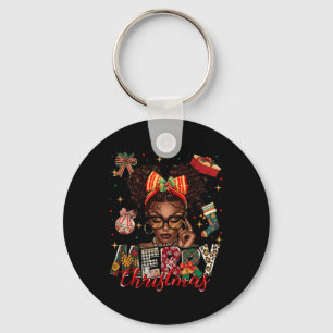 African American Black Woman Merry Christmas Pajam Keychain