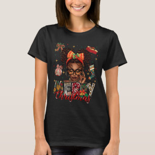 African American Black Woman Merry Christmas Pajam T-Shirt