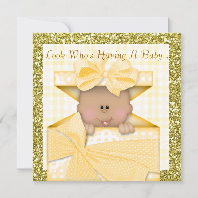 AFRICAN AMERICAN BLING BABY SHOWER  INVITATION YEL (Front)