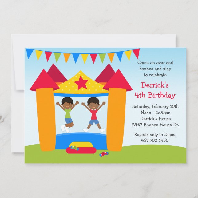 African American Bounce House Birthday Party Invitation (Front)