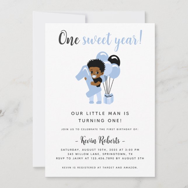African American Boy 1st Birthday Invitation (Front)