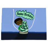 African American Boy and Cake Birthday Large Gift Bag (Front)