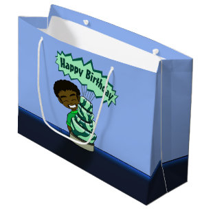 African American Boy and Cake Birthday Large Gift Bag