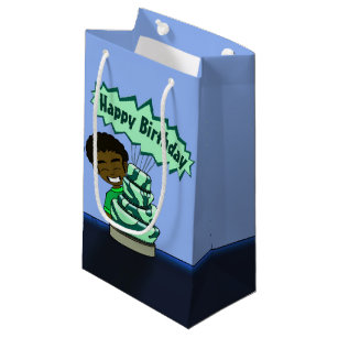 African American Boy and Cake Birthday Small Gift Bag