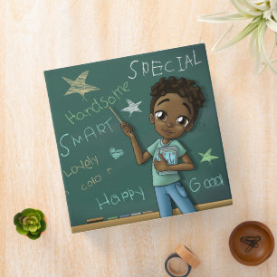 African American Boy and Chalkboard Binder