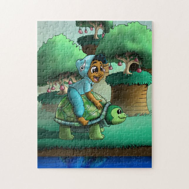 African American Boy and Turtle Jigsaw Puzzle (Vertical)