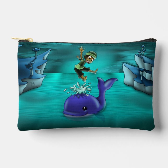 African American Boy and Whale Accessory Pouch (Front)
