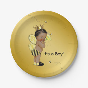 African American Boy Bee Baby Shower Paper Plate
