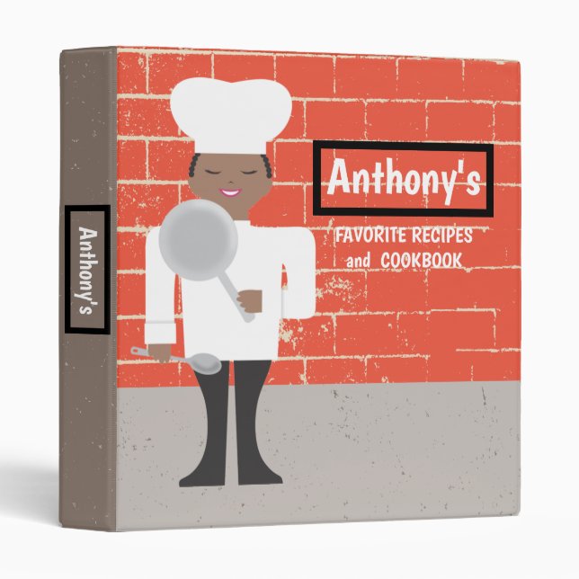 African American boy chef personalized kids recipe Binder (Front/Spine)