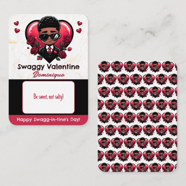 African American Boy Classroom Valentine Candy Enclosure Card (Front/Back)