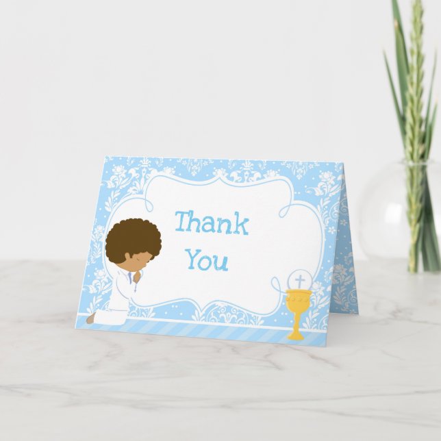 African American Boy First Communion  'Thank You' Thank You Card (Front)