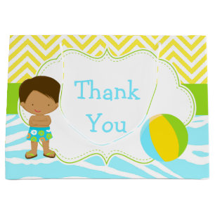 African American Boy Pool Party Bash Thank You Large Gift Bag