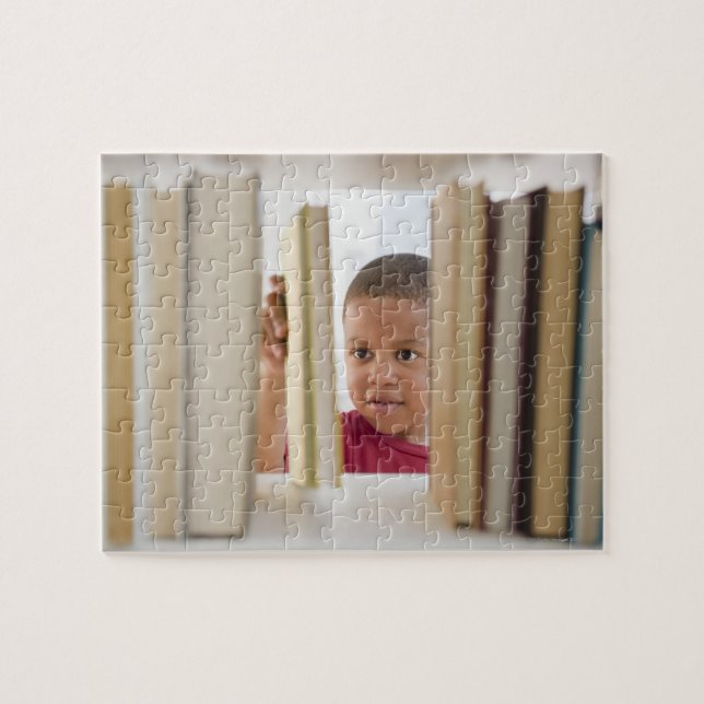 African American boy selecting book Jigsaw Puzzle (Horizontal)