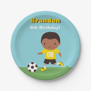 African American Boy Soccer Birthday Party Plates