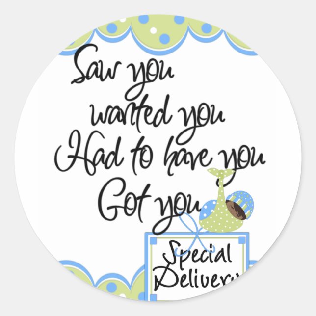 African American Boy Special Delivery Cards Classic Round Sticker (Front)