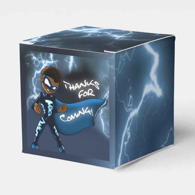 African American Boy Superhero Birthday Favor Box (Front Side)