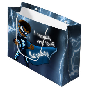 African American Boy Superhero Birthday Large Gift Bag