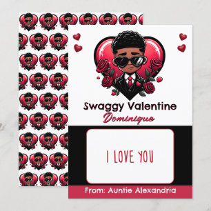 African American Boy Valentine Gift Card/Candy Invitation