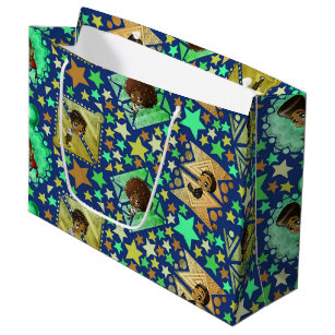 African American Boys and Geometric Shapes on Blue Large Gift Bag