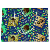 African American Boys and Stars Birthday on Blue Large Gift Bag (Front)