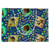 African American Boys and Stars Birthday on Blue Large Gift Bag (Back)