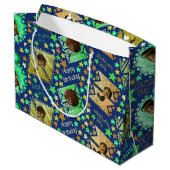 African American Boys and Stars Birthday on Blue Large Gift Bag (Back Angled)